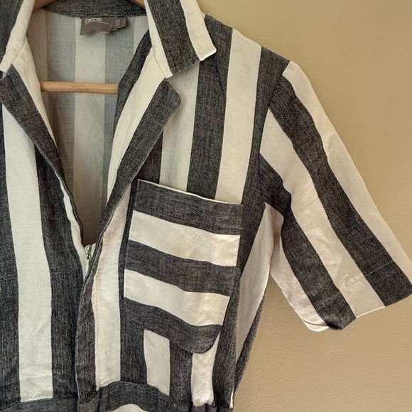 ASOS Midi Shirt Dress Size 2 Gray Ivory Stripe Cotton | V-Neck Pencil Workwear - Picture 7 of 11